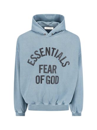 Fear of God Blue Cropped Arched Logo Hooded Sweatshirt