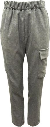 Lareida Elastische taille wollen broek met zakken - Dames - Slim Fit Broeken - Grijs - XS - Wol - Broeken