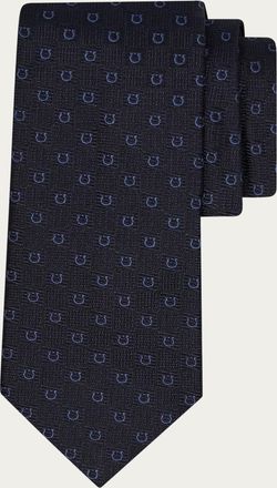 Ferragamo Men Gancini silk jacquard tie Blue