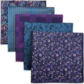 Shlax & Wing 5 Pack Mens Pocket Squares Set 12.6 Formal Handkerchiefs for Suits Weddings Tuxedos Assorted Colors Patterns No.24