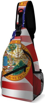 Generic Waving U.S.A And Florida State Flag Unisex Shoulder Bags Casual Crossbody Chest Bag Sling Backpack for Hiking Cycling Travel