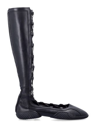 Miista Mathilda Black Leather Gladiator Lace Ballerinas
