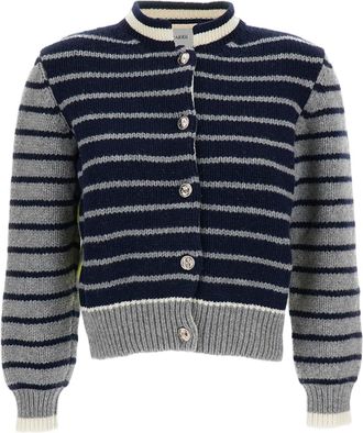 Barrie Multicolor Striped Jewel Button Wool-Cashmere Cardigan