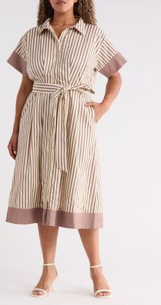 Sugarlips Stripe Midi Shirtdress in Brown-Cream at Nordstrom, Size 2X