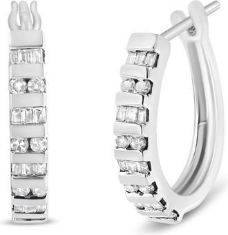 House of Brilliance 10k White Gold 1ct TDW Diamond Hoop Earrings(I-J, I2-I3)