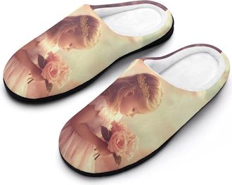 Generic Angels-Rose Flower Mens Slippers Comfortable And Non-slip Cotton Slipper Shoe for House