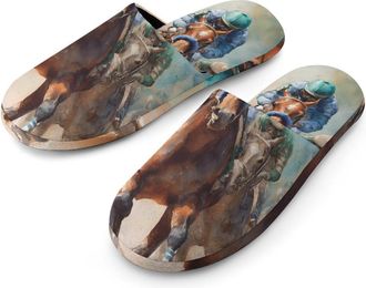 Generic Watercolor Horse Racing Mens House Slippers Slip Indoor Slipper On Shoes Warm Outdoor