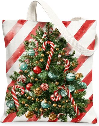 Generic Christmas Canvas Tote Bags, Holiday Tree Reusable Shopping Bags, Lightweight Washable Canvas for Gifts Travel Party, White, 13x15 Inch
