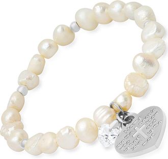Steeltime Stainless Steel & Freshwater Pearl Stretch Bracelet in Gold at Nordstrom Rack