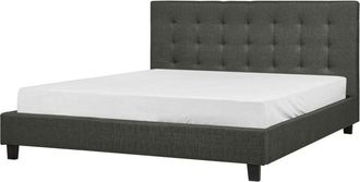 Beliani Beliani - Cama Con Somier De Poli&eacute;ster Gris Oscuro 180 X 200 Cm Abotonado La Rochelle