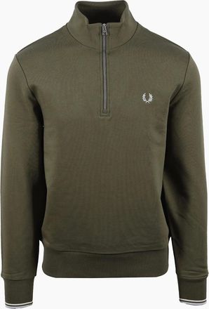 Fred Perry Mens FRED PERRY HALF ZIP SWEATSHIRT LAUREL GREEN/ECRU/DUSKY BLUE - Tan - Size: 38