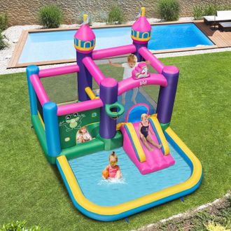 Costway Costway Castillo Hinchable Para Ni&ntilde;os Con Piscina/tobog&aacute;n Port&aacute;til, Casa Inflable Con Bolsa De Transporte Y Estacas (con Soplador)