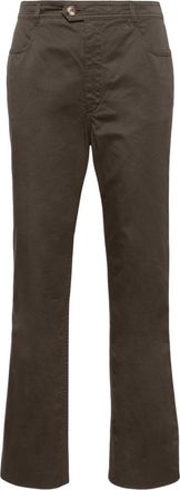 Saint Laurent straight-leg cotton trousers - women - Cotton/CALFSKIN - 28 - Brown