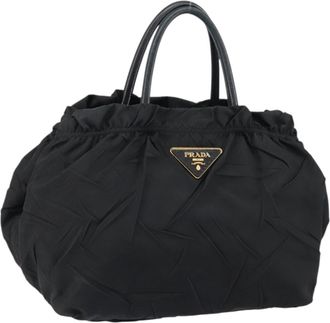 Prada Vintage Handbag Tessuto Black Nylon Handbag (Pre-Owned)