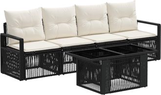 vidaXL Conjunto De Sof&aacute;s De Jard&iacute;n 5 Uds. Negro Y Blanco Crema Vidaxl