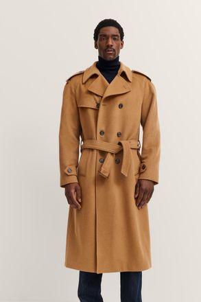 Bugatti Herren Trenchcoat met dubbele rij knopen en riem, wol-kasjmiermix