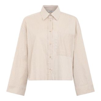 PESERICO Shirts, female, White, XL, White crop top with beige stripes and minimal design