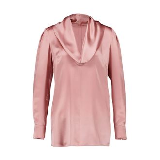 Dolce & Gabbana Overhemden, Dames, Roze, L, Satijn, Roze Zijden Satijnen Blouse Shawl Hals