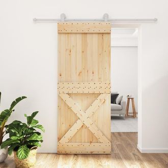 Berkfield Home Sliding Door with Hardware Set 85x210 cm Solid Wood Pine in Brown