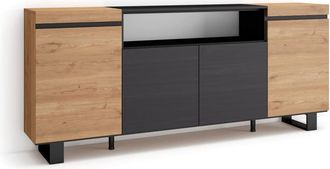 Skraut Home Aparador efecto madera roble y negro 200x35x87cm con patas