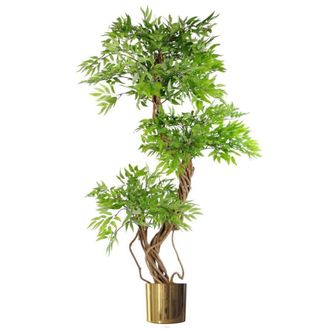 Leaf 140cm Realistic Artificial Japanese Fruticosa Tree Ficus Tree Gold Metal Brushed Brass Planter in Green