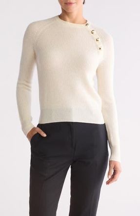 Bruno Magli Cashmere Rib Raglan Crew Sweater in Ivory at Nordstrom Rack, Size Large