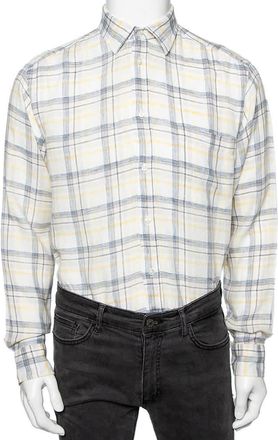 Ermenegildo Zegna Off-White Checked Linen Button Front Shirt