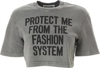 Moschino Protect Cropped T-shirt - Dames - T-shirts - Grijs - M - Katoen - Tops