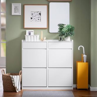 SoBuy Slim Shoe Cabinet - Adjustable Tilt-Out Compartments in White