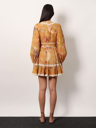 Zimmermann Womens Frill Cotton Short Dress With Floral Print Beige