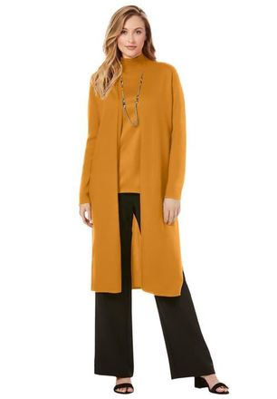 Jessica London Carefree Cashmere Duster Sweater in Rich Gold at Nordstrom, Size 32
