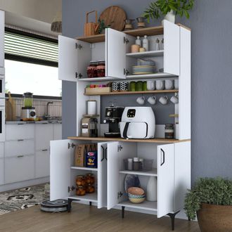 Dmora Credenza Ceccano, Aparador 7 Estantes, 8 Compartimentos, 8 Puertas, 120x40x184h Cm Blanco