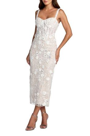 Mac Duggal Embellished Lace Sleeveless Midi Dress in Ivory Nude at Nordstrom, Size 6