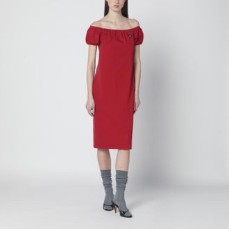 Miu Miu Abito midi con spalle scoperte e dettaglio logo