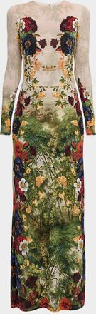 Alice & Olivia Forbidden Forest Delora Long-Sleeve Maxi Dress