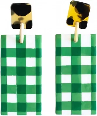 Sunshine Tienda Gingham Cabana Earrings In Grass Green