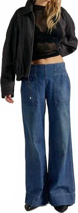 Free People Breezy Denim Pull On Wide Leg Jean In Cobalt
