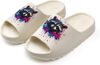 Generic Colorful Raccoon Wearing Headphone Slides for Women Men Soft Thick Bottom Coconut Slippers Sandals for Bathroom Beach