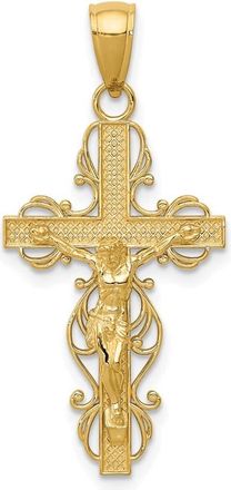 Diamond2Deal 10k Yellow Gold Gold Polished Crucifix lace Trim Pendant