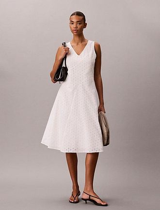 Calvin Klein Vestido Broderie Anglaise Cuello De Pico
