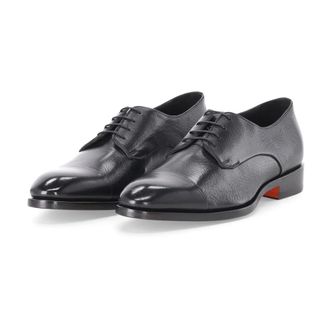 Santoni Schoen met veters - Heren - Nette schoenen - Zwart - 44 EU - Leer - Schoenen