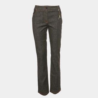Roberto Cavalli Grey Denim Serpente Detail Jeans L/waist
