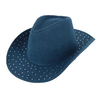 David and Young Womens Glitter Embellished Denim Cowboy Hat, Dark Blue