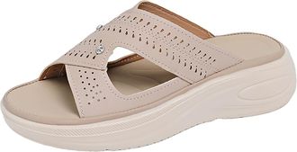 Generic Ladies Wedge Sandals Open Toe Slip On Shoes Hollow Thick Sole Stylish Casual Comfortable Breathable Orthopedic Sandals Walking Beach