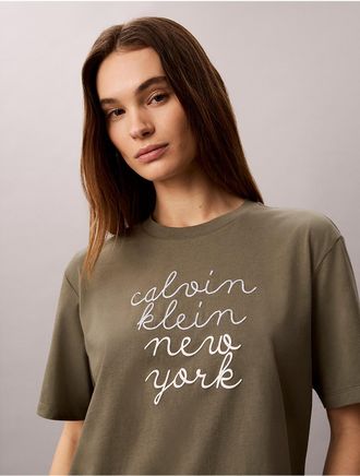 Calvin Klein Jeans Calvin Klein Womens Boxy CK NY Graphic Tee - Green - L