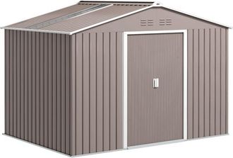 OUTSUNNY Caseta De Jard&iacute;n Exterior, 4,9 M&sup2; 277x195x192 Cm, Con Puertas Correderas, Techo De Fibra De Vidrio, Base Refuerzo Y 4 Ventanas, Gris Claro