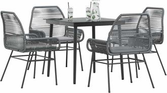 vidaXL Juego Comedor Jard&iacute;n 5 Pzas Cojines Rat&aacute;n Sint&eacute;tico Vidrio Gris Vidaxl