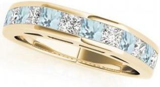 Allurez Diamond and Aquamarine Accented Wedding Band 14k Yellow Gold 1.20ct