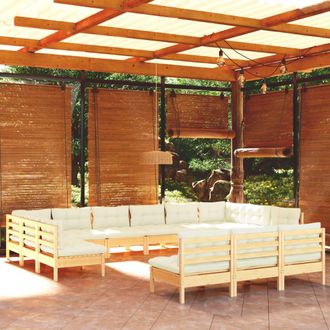 vidaXL Muebles De Jard&iacute;n 13 Pzas Y Cojines Madera Maciza De Pino Crema Vidaxl