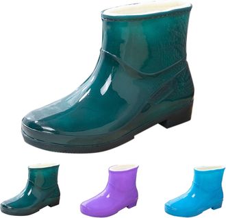 Generic Wellington Short Rain Boots for Women, Lightweight Waterproof Garden Boots, Anti-Slip Chelsea Ladies Rain Shoes, Stylish Mid Heel Ankle Booties with C